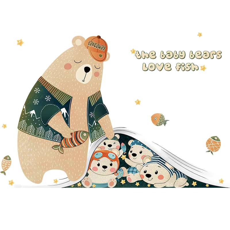 

Cartoon Bears Animal Wall Stickers for Kids Room Nursery Living Room Wall Decoration DIY Vinyl Wallpaper Art Home Decals