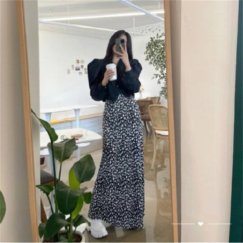 

Leopard Summer Skirt For Women Dot Long Print Side Split High Waist Chiffon Skirt Harajuku Y2k Aesthetic Retro Elegant Beach New