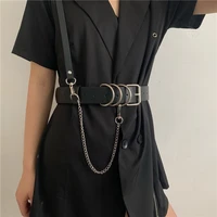 fashion punk women leather belt with chain strap pin buckle belts lady girl dress jeans decorate waistband harajuku detachable