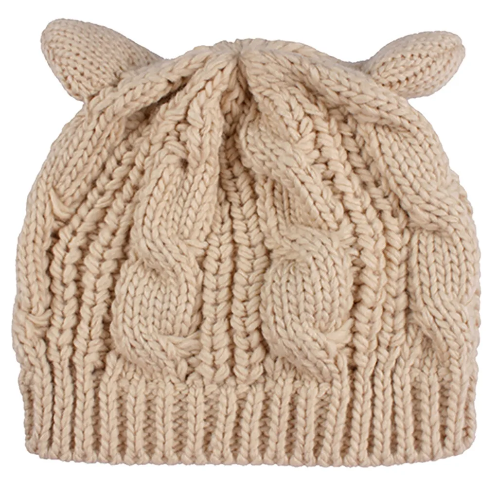 Милая вязаная шерстяная шапка с кошачьими ушками зимняя женская защищающая уши