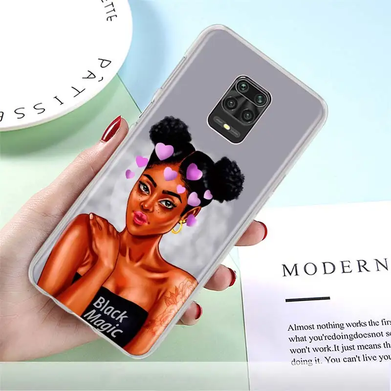 

Luxury Phone Case for Xiaomi Redmi Note 10 9S 9T 9 8 Pro 8T 7 7A 9A 9C K30 K40 Afro Girls Black Women Cover Shell Coque Fundas
