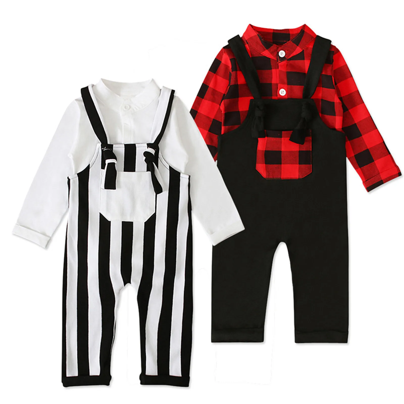 0M-24M Newborn Kids Baby Boys Romper Bodysuit Tops+Solid Suspender Pants Outfits Set Fashion British style Baby Boys Clothes