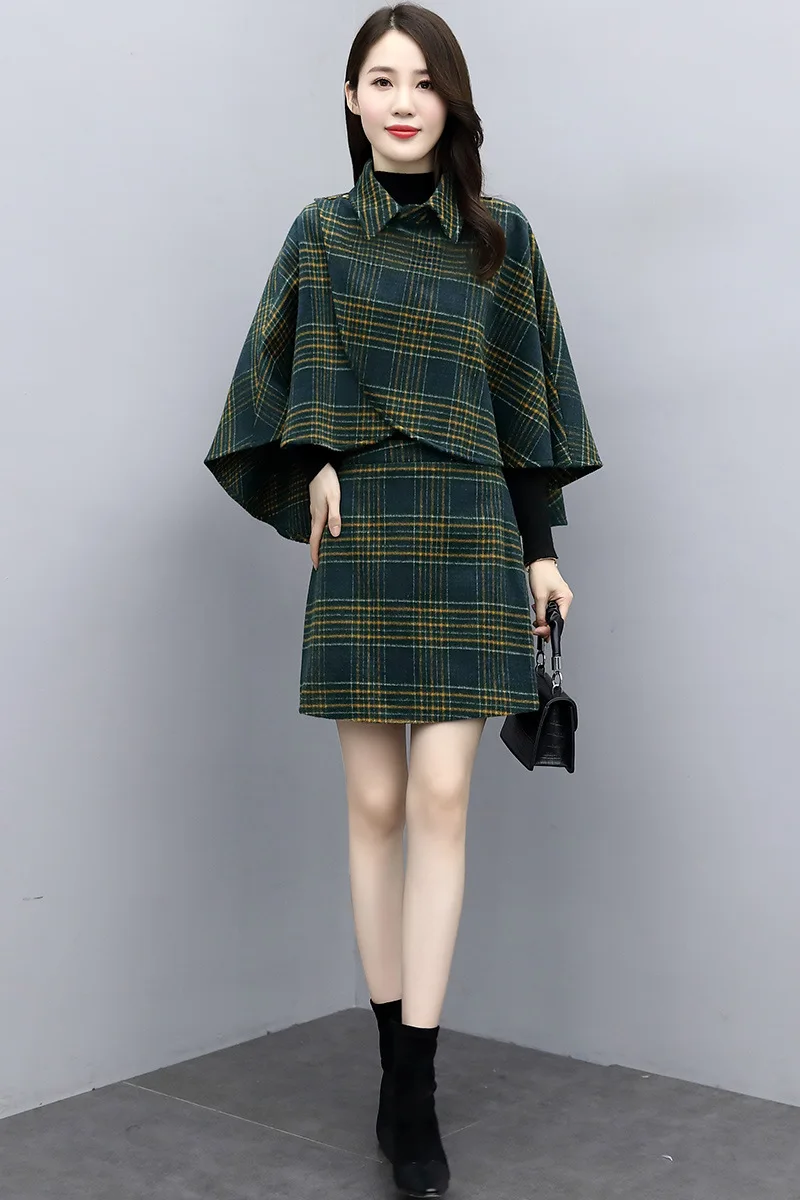 

Suit women 2021 autumn and winter new style foreign style show thin leisure fashion Plaid Wool Coat skirt lady two piece set