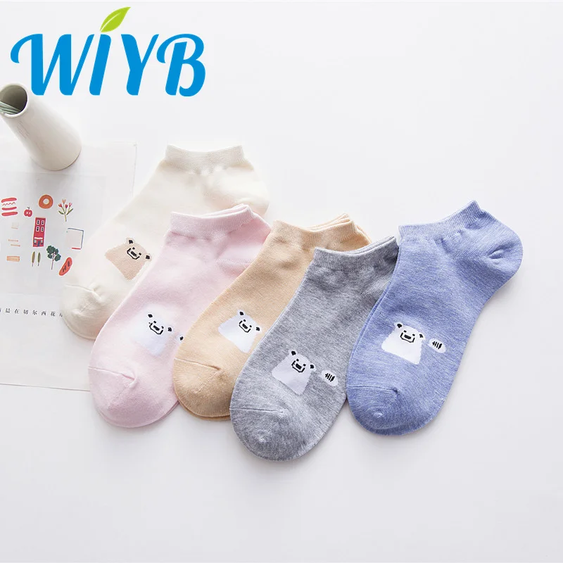 

5 Pairs Women Cotton Short Socks Casual Funny Cute Bear Pattern Cartoon Candy Colors Girl Female Harajuku Kawaii Ankle Socks