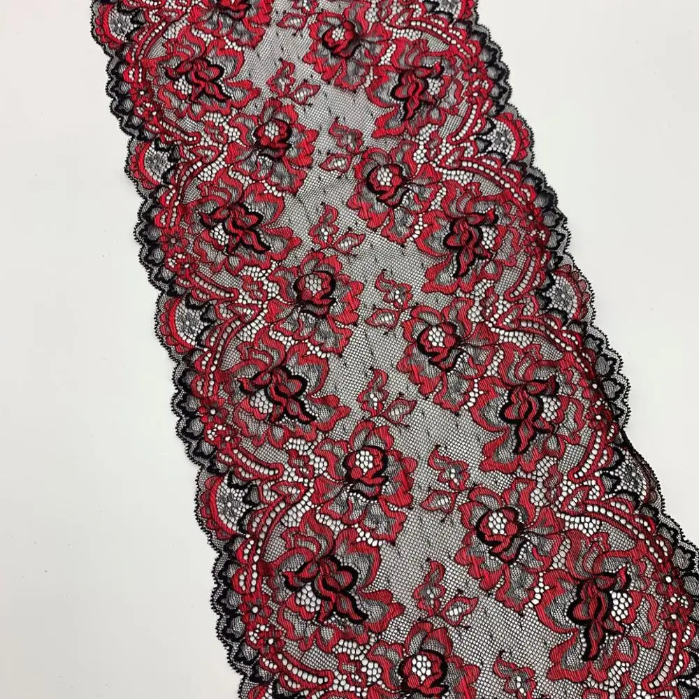 

3y/lot 23cm 4 Colors 2-Tone Color Blocking Black Red Elastic Lace trim Skirt Hem Underwear Sewing Craft DIY Apparel Fabrics Lace