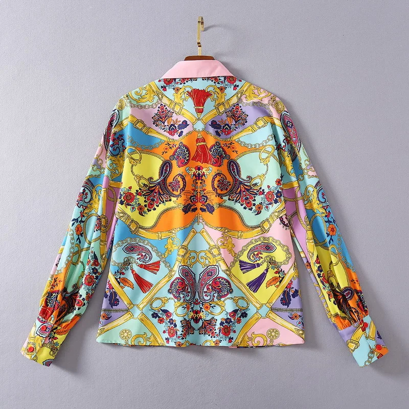 

European and American women's wear 2020 winter new style Long-sleeved vintage printed shirt Pleated skirt Fashionable pink suit