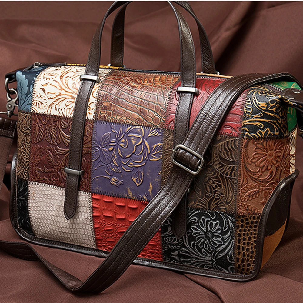 

Fashion Female Big Bag Cowhide Square Tassel Color Matching Casual Outdoor One-Shoulder Diagonal Bag