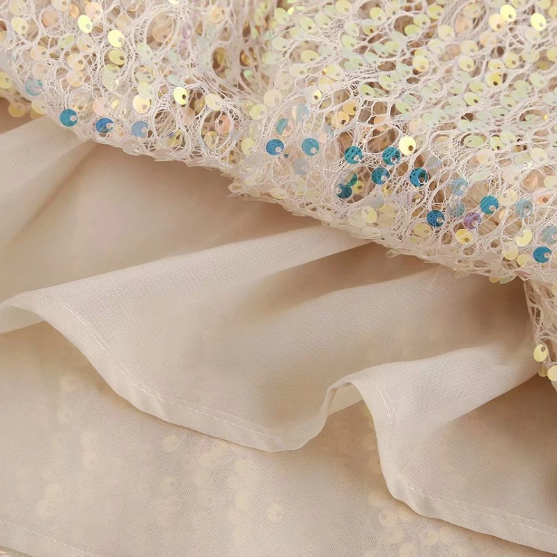 Женское милое платье с круглым вырезом, без рукавов, с блестками, vestidos, подол, плиссированные оборки, мини-платье, женские повседневные тонкие Брендовые вечерние платья DS2884