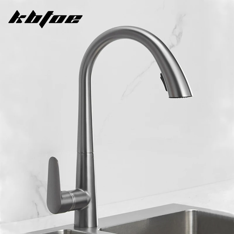 Gun Gray Pull-out Kitchen Faucet Hot And Cold Water Mixer Tap Washbasin Sink Faucet Rotatable Retractable Black White Chrome Tap