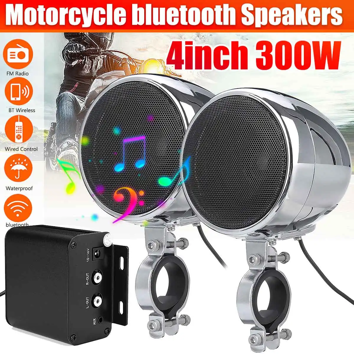 

Bluetooth-Колонка мотоциклетная водонепроницаемая, 4 дюйма, 1200 Вт, 4 канала