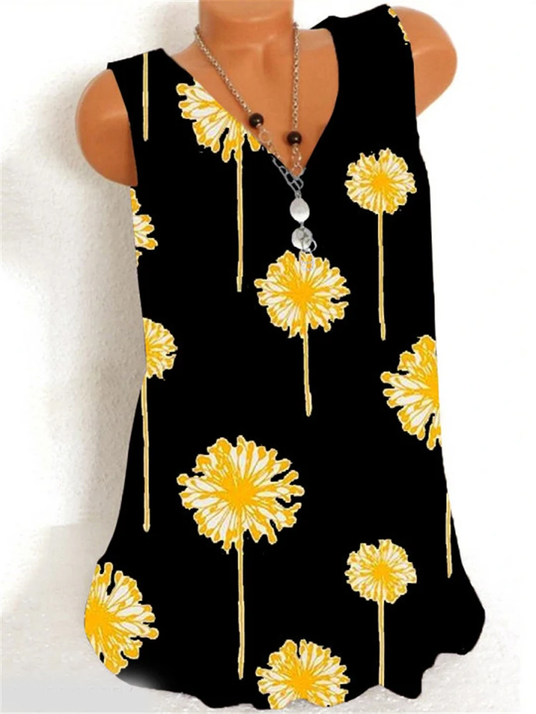 

Fashion V-neck T-shirt Ladies Sleeveless Vest T-shirt Casual Large Size Top Women