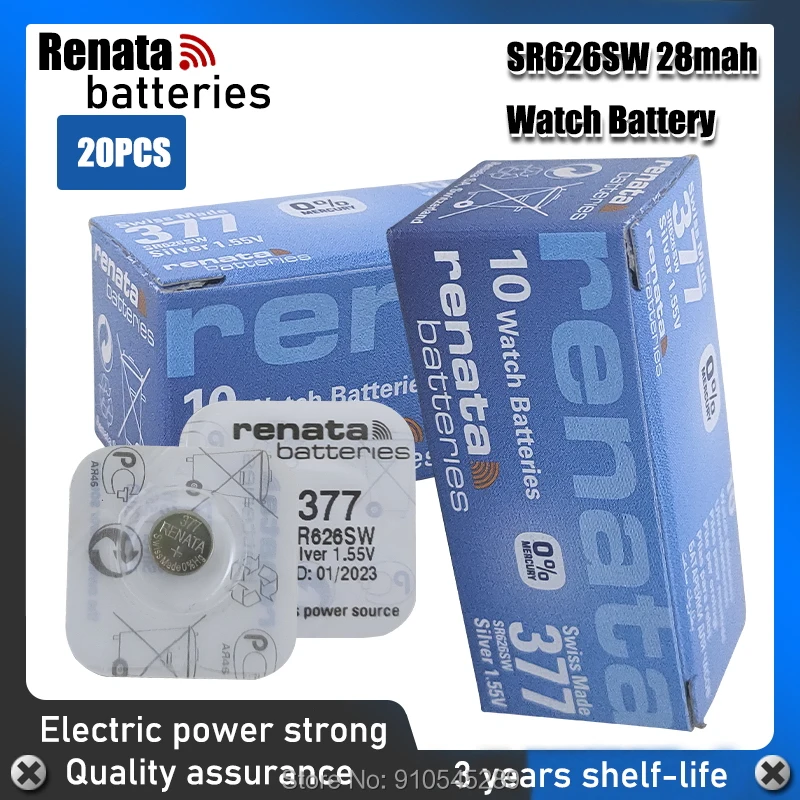 20 шт. Renata 377 100% оригинальный новый долговечная часовая батарейка SR626SW SR626 V377