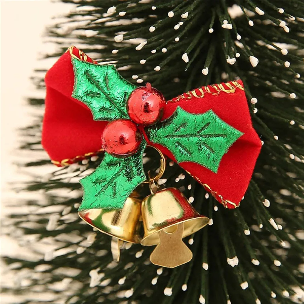 

10PCS Mini Christmas Bow With Bells Red Fabric Bows With Bells Decorations Christmas Xmas Party Tree Ornament