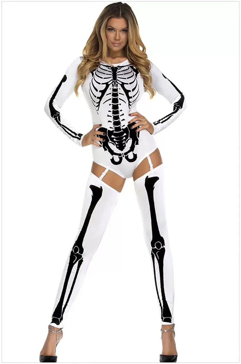 Для взрослых женщин шикарный Хэллоуин красный белый костной ткани с принтом