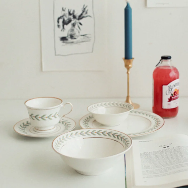 Чаша керамическая с узором в виде листьев Европейский Простой бытовой прибор для