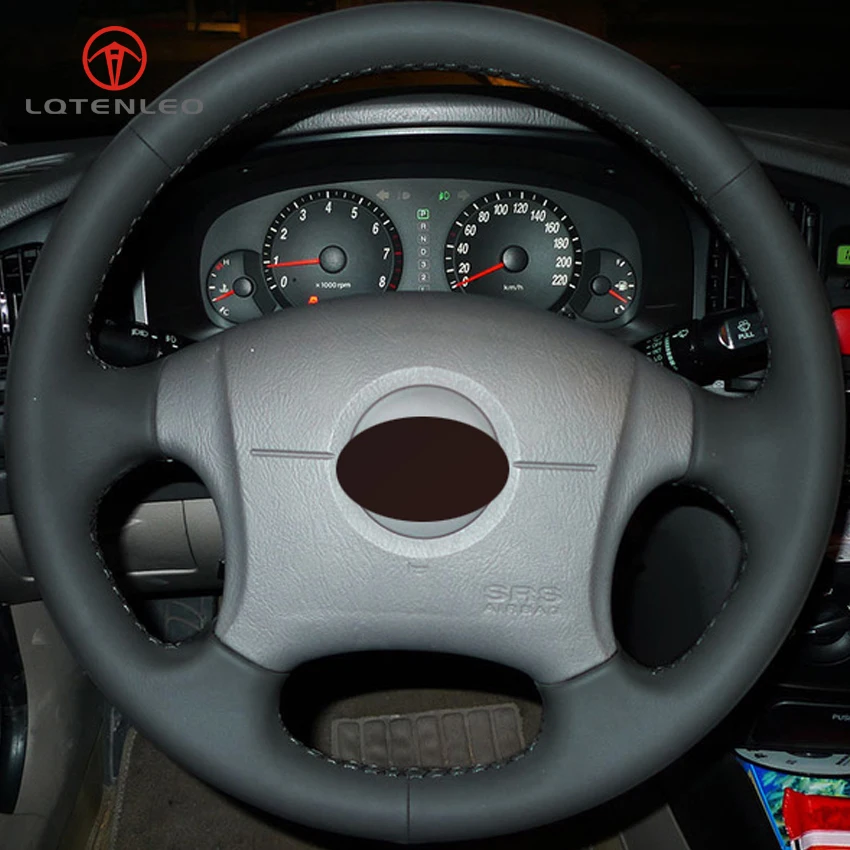 

LQTENLEO Black Artificial Leather Hand-stitched Car Steering Wheel Cover for Hyundai Elantra 2001-2006