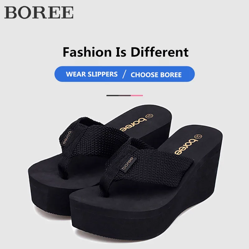 BOREE/женские шлепанцы Летняя женская обувь на танкетке Пляжные вьетнамки