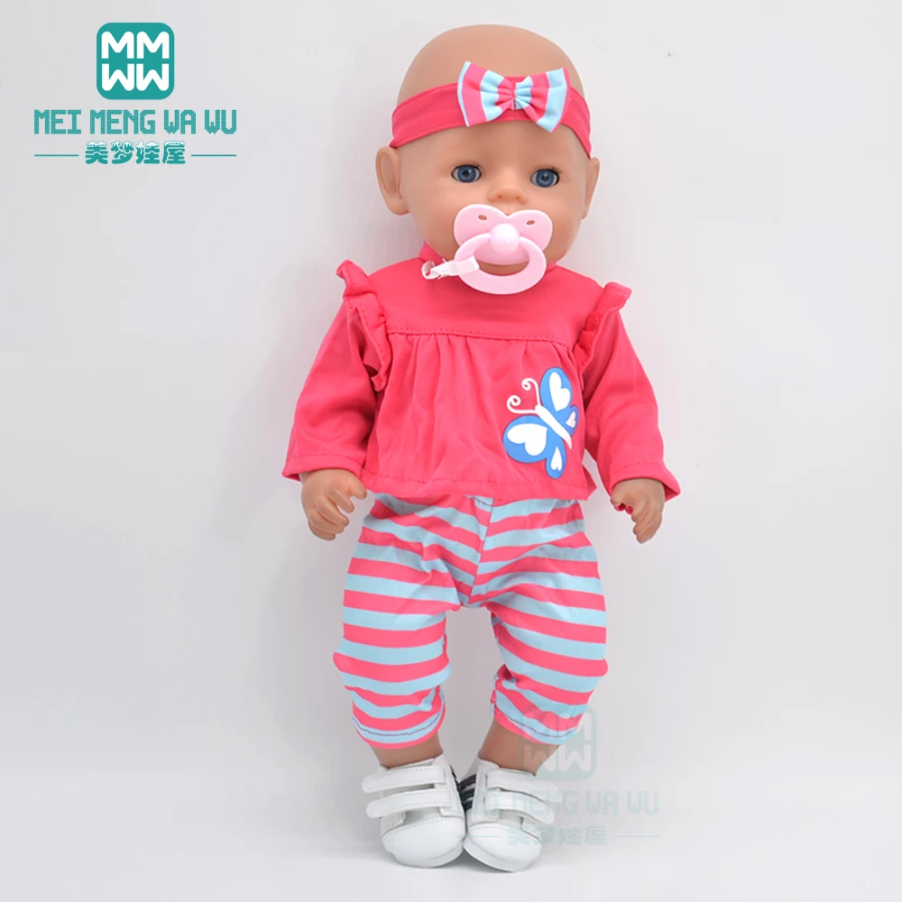 Clothes for dolls fits 43cm new born doll accessories T-shirt shorts pacifier and baby hair band