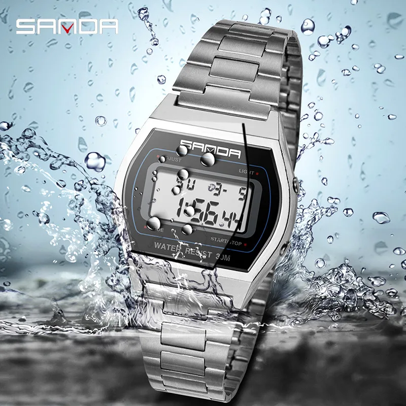 SANDA Luxury Gold Strap Fashion Women Electronic Watch Automatic Calendar Luminous Digital Display HD Waterproof Watches 406 enlarge