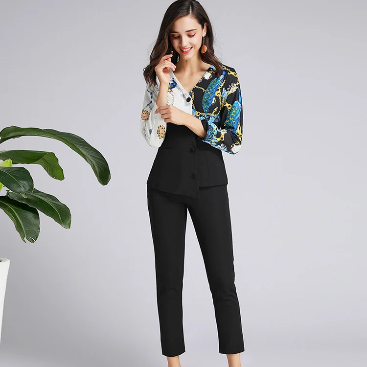 Женские Подиумные комплекты-двойки Сексуальная Асимметричная блуза с v-образным