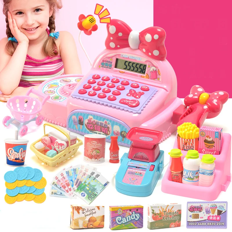 Kids Multi-Function Electronic Cash Register Children Simulation Mini Cute Supermarket Checkout Counter Pretend Play Toys Gifts