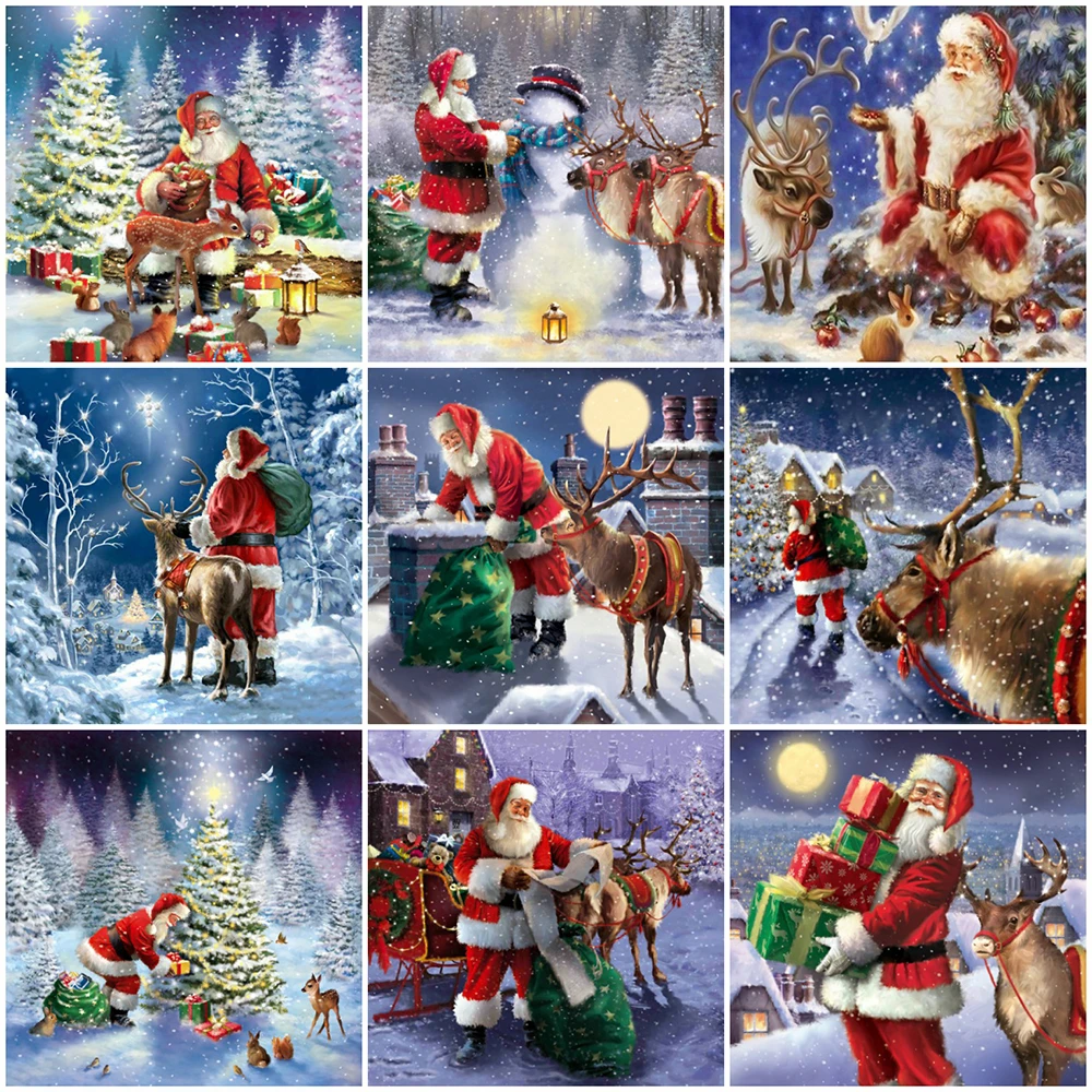 

5D «сделай сам», круглая алмазная живопись, алмазная живопись, вышивка крестиком, домашний декор, алмазная Рождественская картина с Санта-Кл...