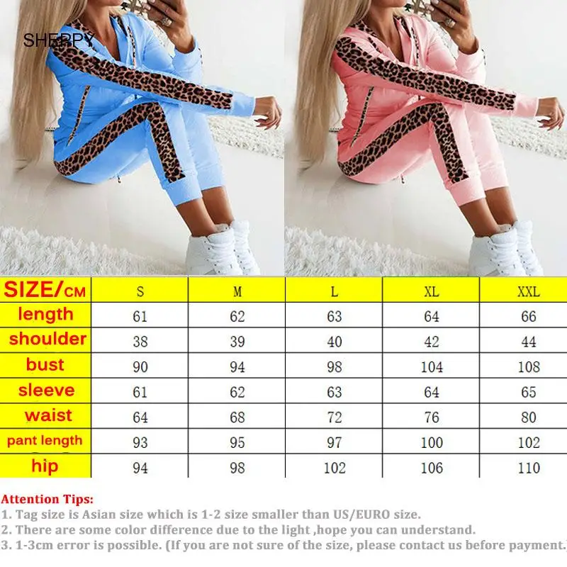

Autumn 2 Piece Set Woman Cadual Tracksuit Hoodie Pants Autumn Women Leopard Sportwear Casual Female Zipper Jogging Suit