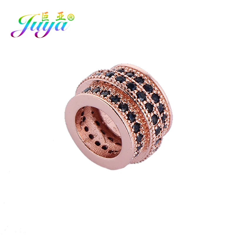 Juya DIY Металлические разделительные бусины поставки микро проложить Шампанское Циркон Шарм с большим отверстием бусины для ручной работы Натуральное изготовление каменных ювелирных изделий - Цвет: Rose Gold Black
