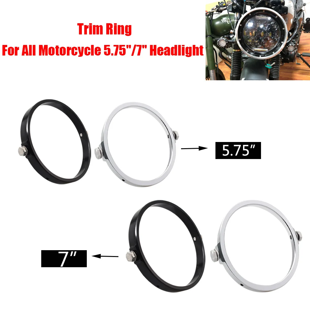 Black Chrome 5.75 In 7 In Aluminum Round Headlight Housing Headlamp Trim Ring Mount Bracket For Harley Honda Yamaha Motorcycles