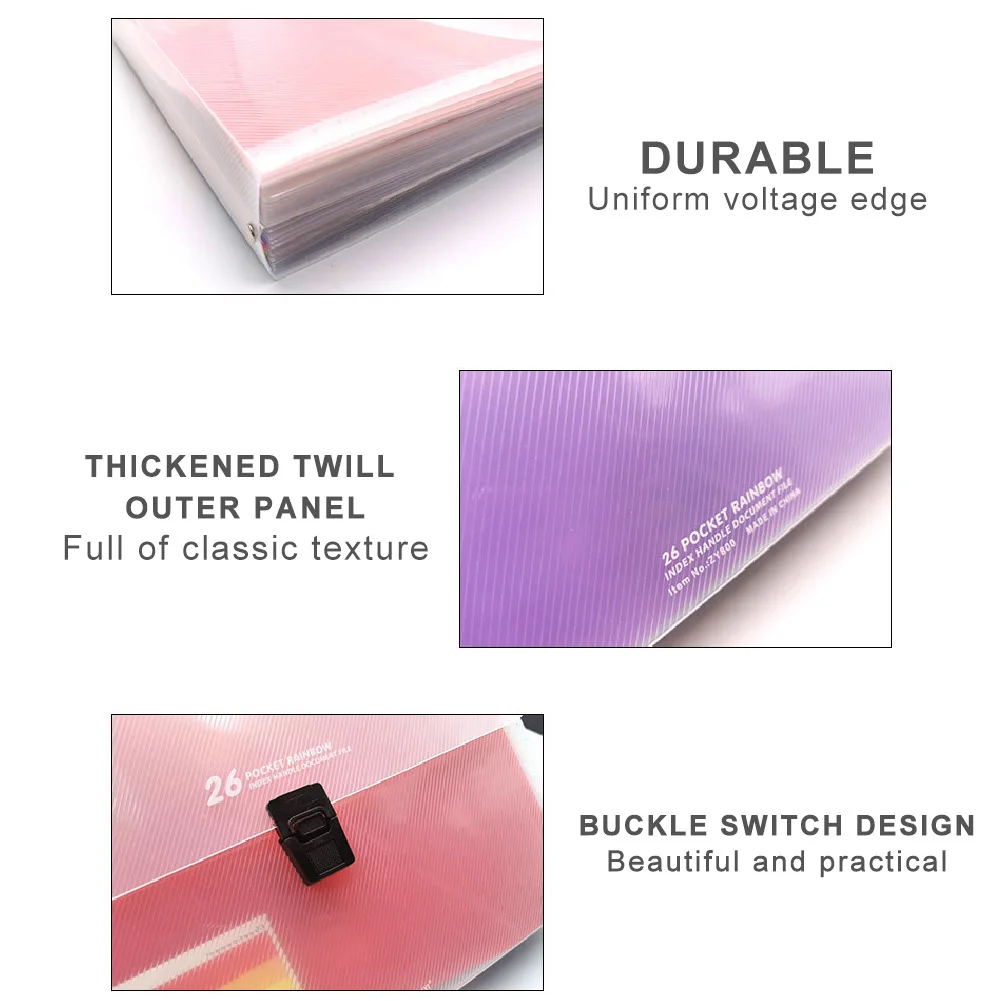 

26-Layer Rainbow-Colored Folder Document Bag Plastic Non-injury Storage Folder Portable Environmental Filing Product Protection