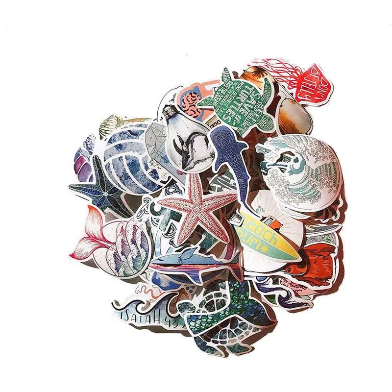 50 PCS Outdoor Surfing Stickers Summer Sports Tropical Beach Surfing Waterproof Stickers to DIY Surfboard Car Skateboard Sticker