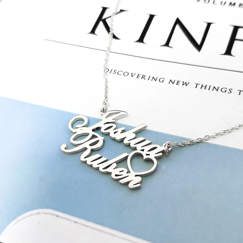 Романтическое ожерелье с пустым сердцем двойным именем на заказ пара ювелирных