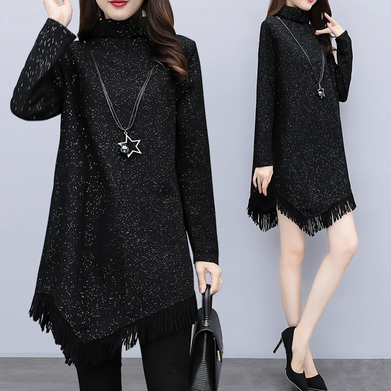 Женское платье большого размера звездное небо с неровным подолом кисточками