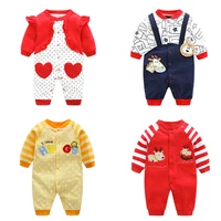 baby spring and autumn new long sleeved jumpsuit 0 1 year old baby cartoon pure cotton casual dark buckle long sleeved jumpsuit