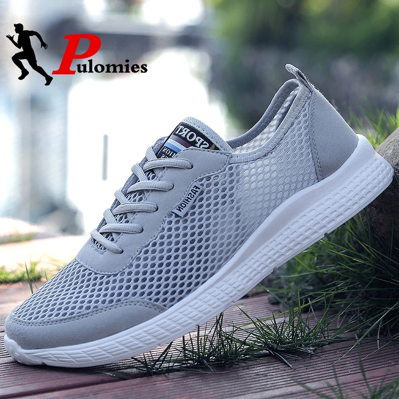 PULOMIES Summer Men Casual Shoes Tennis Breathable Mesh Sneakers Sport Light Couple 50 Plus Size |