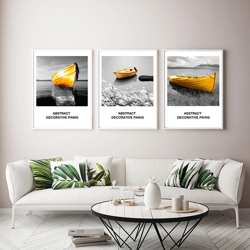 Холст настенное искусство картины золотой лодки пейзаж плакат настенная