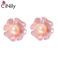 cinily authentic 925 sterling silver natural pink shell pearl wholesale for women jewelry wedding gift stud earrings 10mm se028