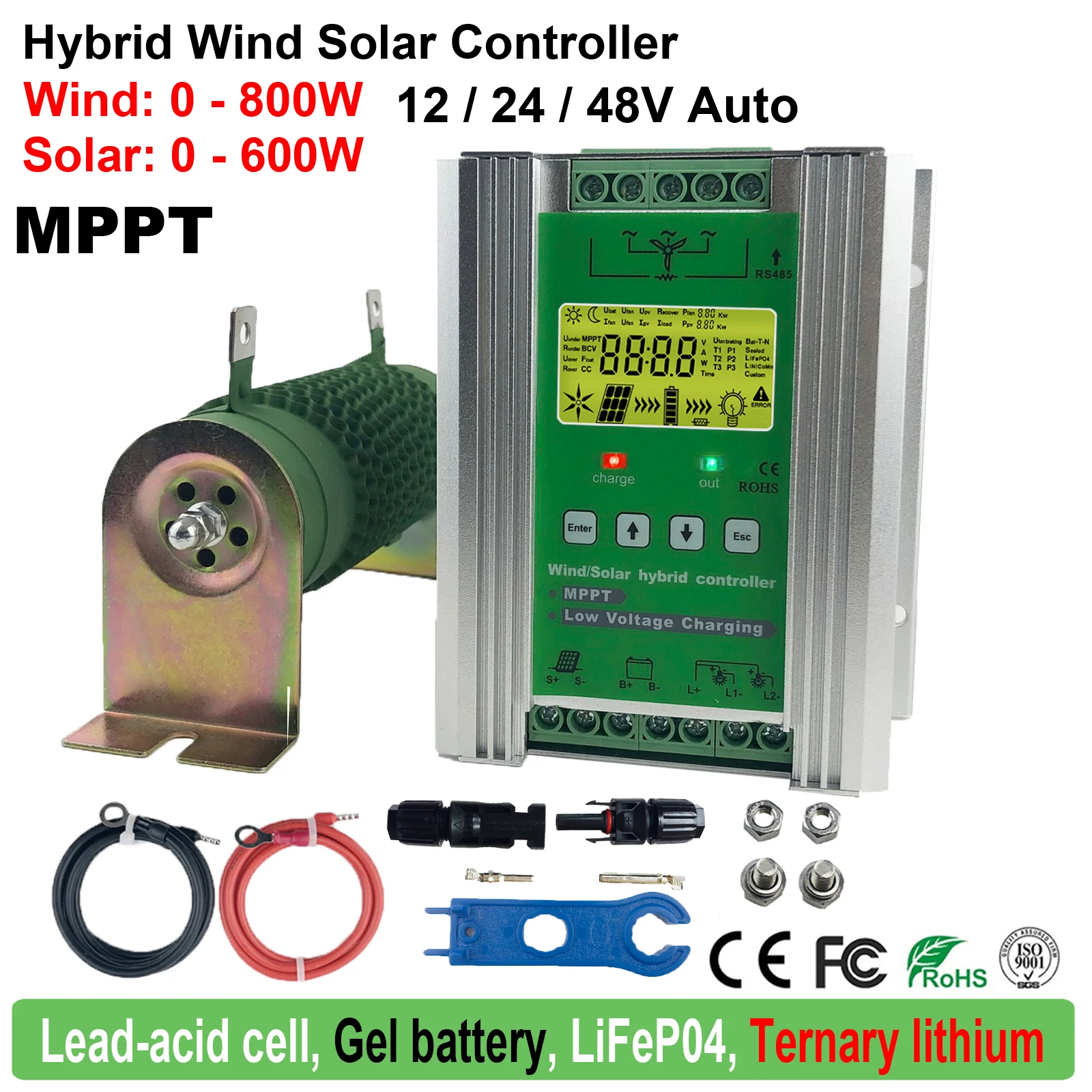 

1400W MPPT Wind Solar Hybrid Booster Charge Controller 12V 24V PWM Dump Load Compatible with Lithium Lifepo4 Lead-acid Battery