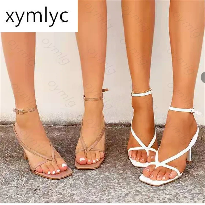 

Summer New Pinch Narrow Band Women Gladiator Sandal Ladies Square Open Toe Ankle Buckle Strap woman Stiletto high heels