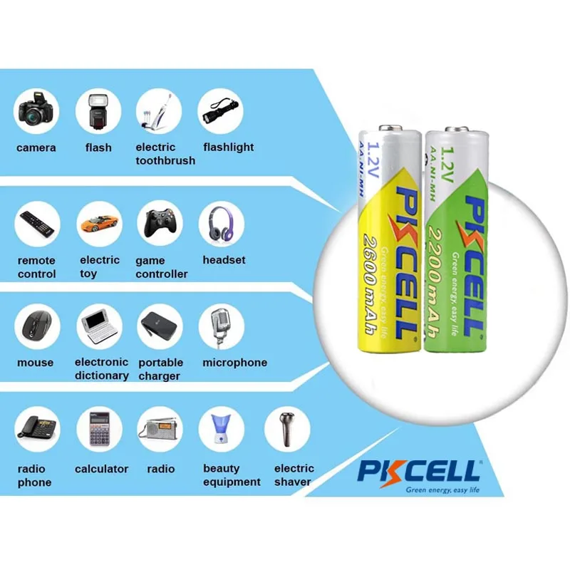 8Pcs/2cards PKCELL AA 1.2V NIMH 2600mah Rechargeable Battery And 2200mah LSD For Camera | Электроника