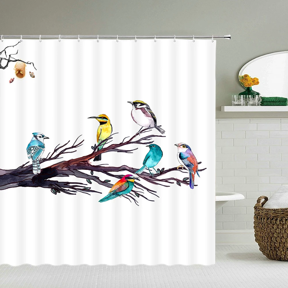Милая птица ванная занавеска для душа водонепроницаемая полиэстер цветы листья