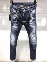 2021 fashion trend dsquared2 ripped paint dot motorcycle jeans for men 9503