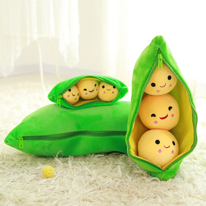 Funny Pea Pod Plush Toy Cute Filled Plant Doll Child Stuffed Pea Pillow Cushion Toy 3 Bean Belt Cloth Bag Creative Plush Toy