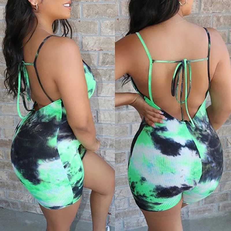 2020 летние женские тай-дай сексуальный цельный боди костюм для йоги без рукавов с