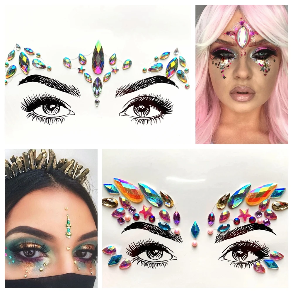 

Diamond Crystal Eye Gems Tattoo Sticker Rhinestone Forehead Eyebrow Face Jewelry Decoration Body Art Cosmetic For Bride Prom