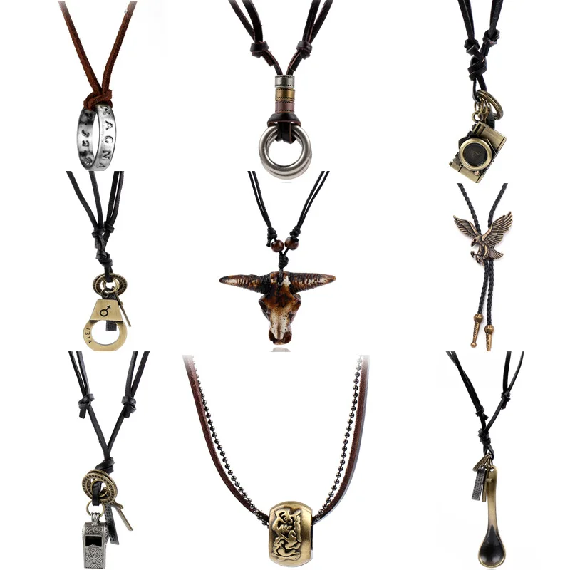 European and American Fashion Simple Retro Velvet Rope Cattle Head Spoon Camera Pendant Necklace Necklace Men