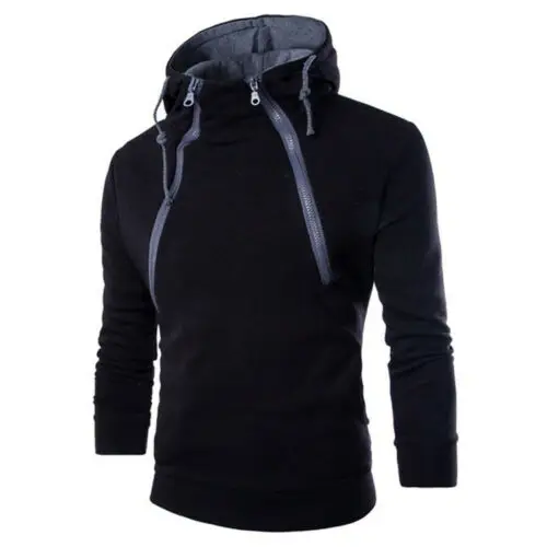 

Fashion Men Hoodie Hooded Sweatshirts Casual Double Zippers Sport Pullover Hooded Jackets Outwear Autumn Sweatshirt Coat