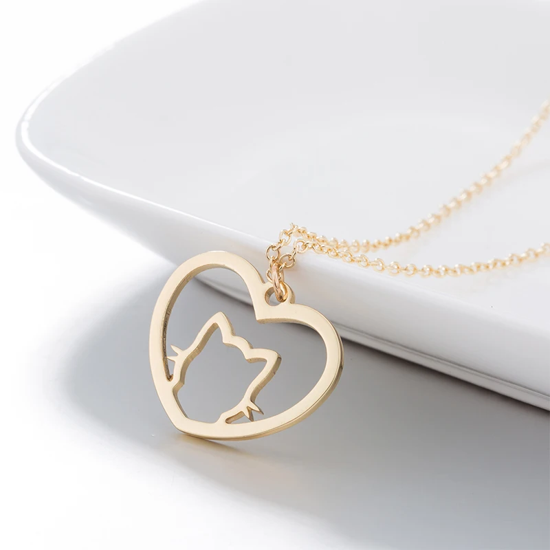 stainless steel pink heart cat necklaces womens couple pendants Steel color woman accessories fashion jewelry chain on the neck | Украшения