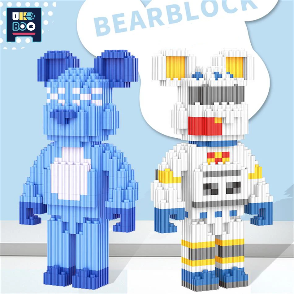 

385PCS MOC Bearbrick Microparticles Blue Bear Building Blocks Mini Model Micro Diamond Decoration Bricks Toys for Children Gift