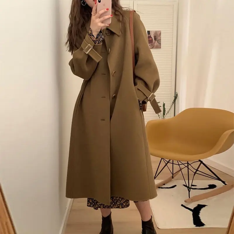 

Mid-length Woolen Coat Women's Thick Coat Winter 2022 New Korean Fashion Preppy Style Temperament Straight Buttons Clothes Trend